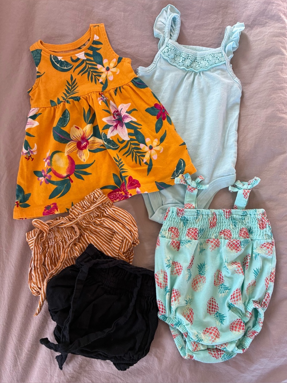 Old Navy Orange Floral Dress & Mixed Baby Onesies Bundle